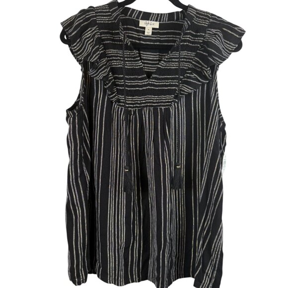 Style and Co Black & Gold Metallic/White Stripe Blouse & Flutter Sleeve-PL - Picture 1 of 4